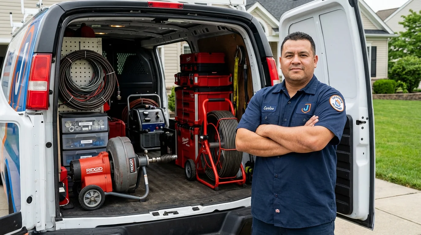 Professional drain cleaning equipment and Johns Plumbing LLC plumber in Richlandtown