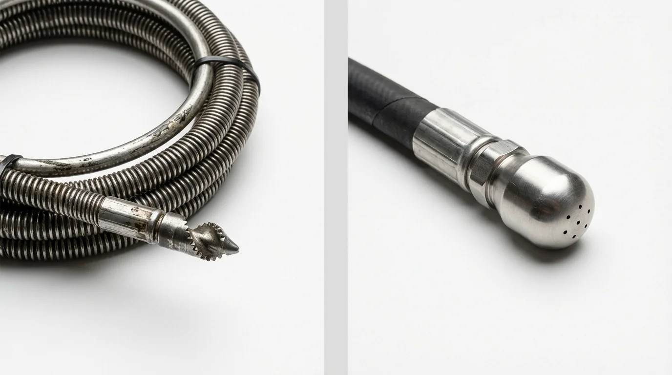 Drain snake cable and hydro jetting nozzle used for drain cleaning in Richlandtown, PA