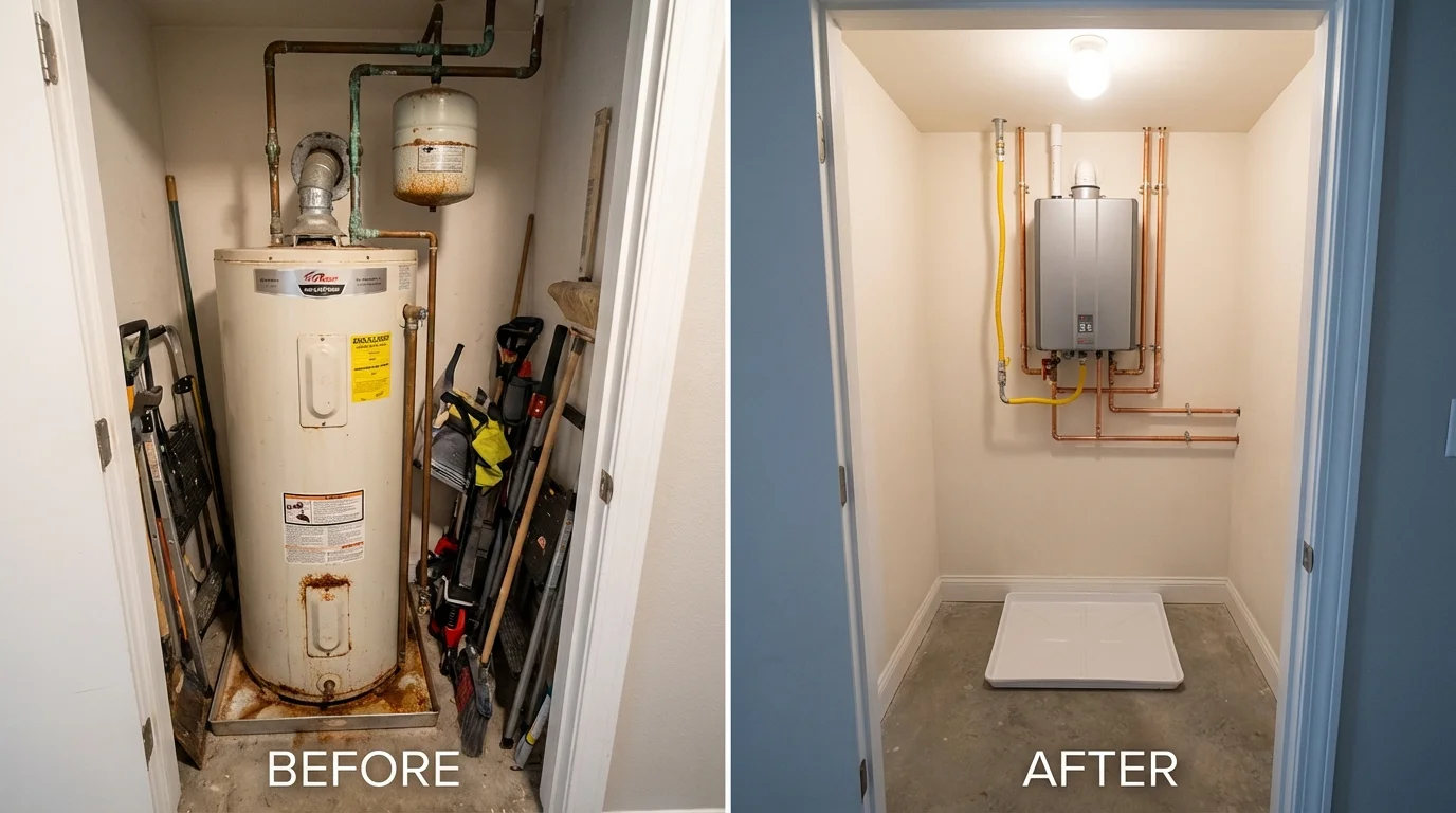 Tank water heater versus wall-mounted tankless unit comparison for Richlandtown, PA homeowners