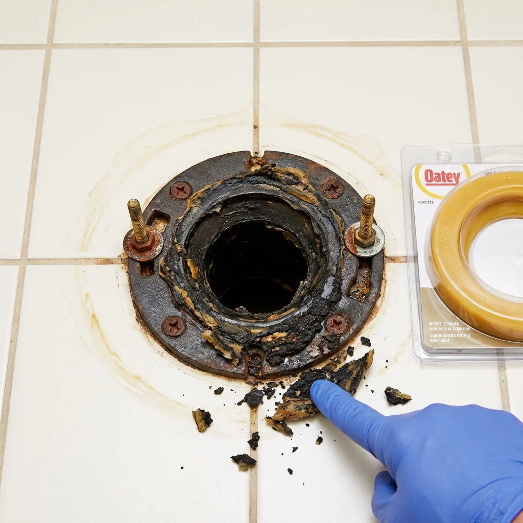 Failed wax ring showing water seepage at the base of a toilet in a Richlandtown, PA home
