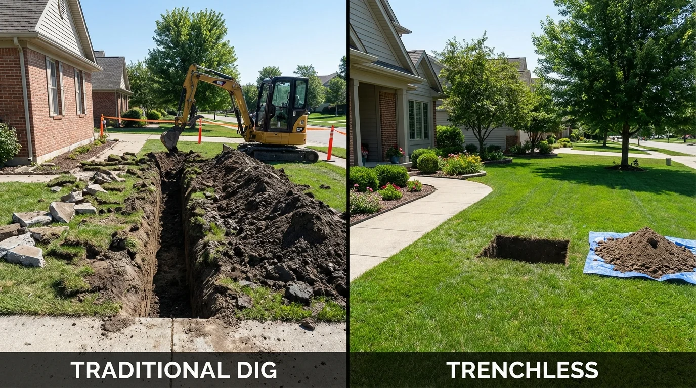Trenchless sewer repair with minimal yard damage versus traditional excavation in Richlandtown, PA